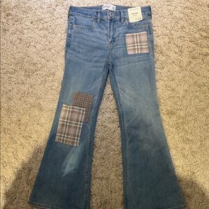 Abercrombie & Fitch Blue Flare Jeans with Plaid Accents